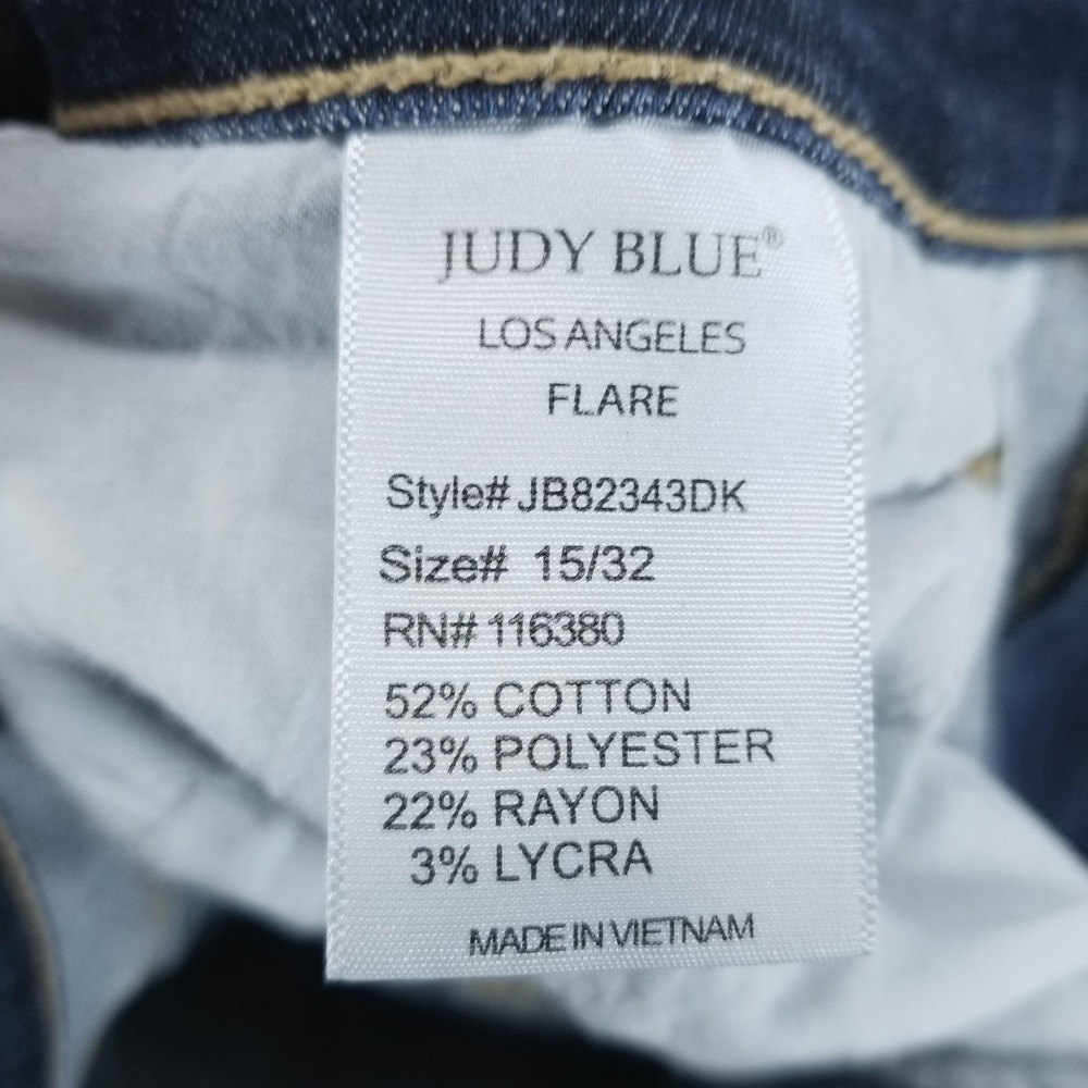 Judy Blue Jeans Womens 32 Blue Flare‎ Mid Rise Dark Wash Raw Hem Stretch - Picture 5 of 10